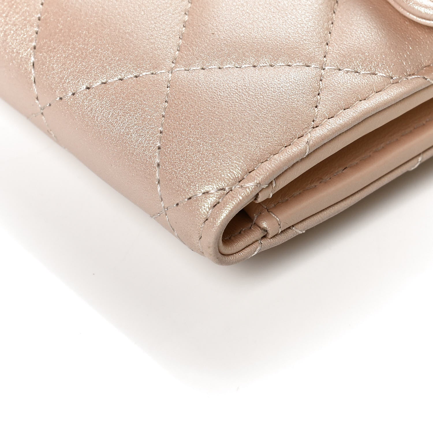 Chanel Iridescent Calfskin Quilted Compact Flap Wallet Beige 8 of 9