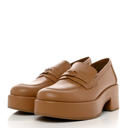 Chanel Calfskin CC Platform Loafers 39.5 Beige 3 of 9