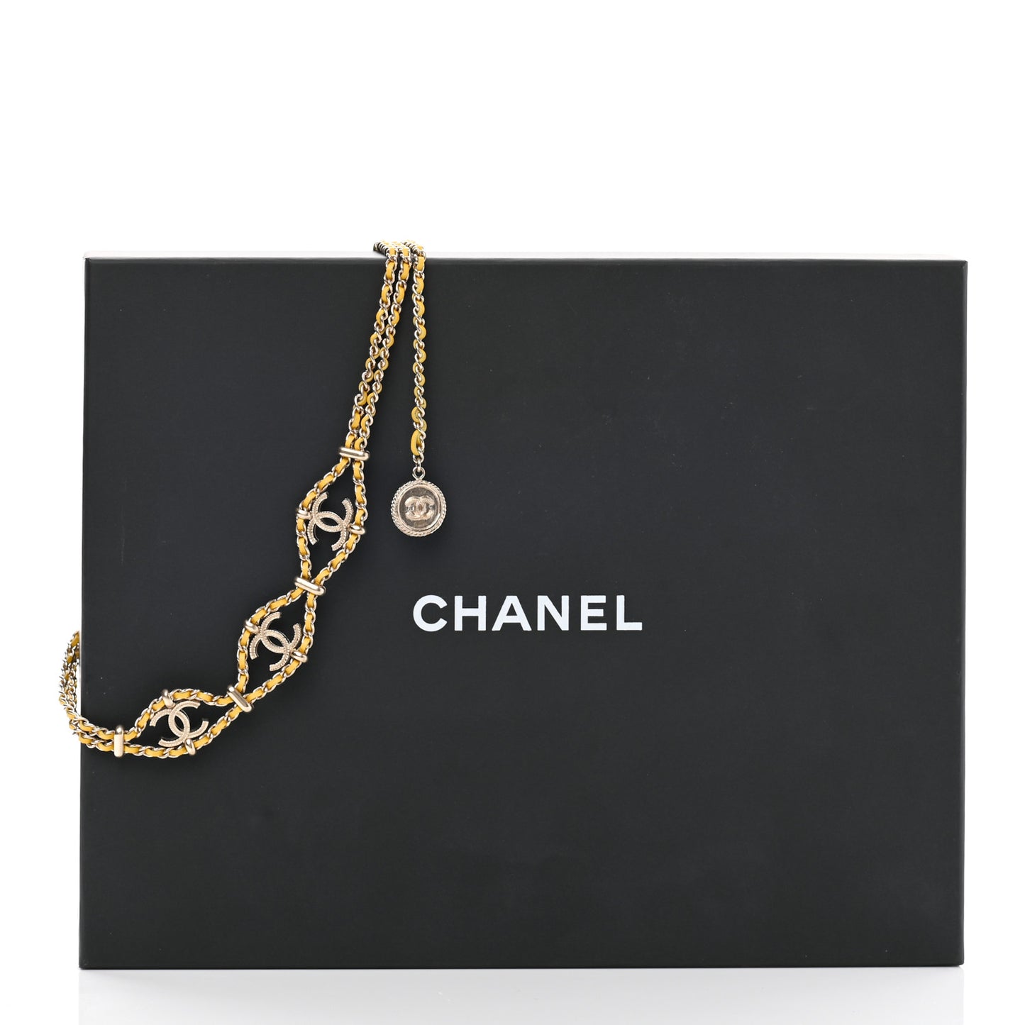 Metal Lambskin CC Chain Link Necklace Yellow Gold