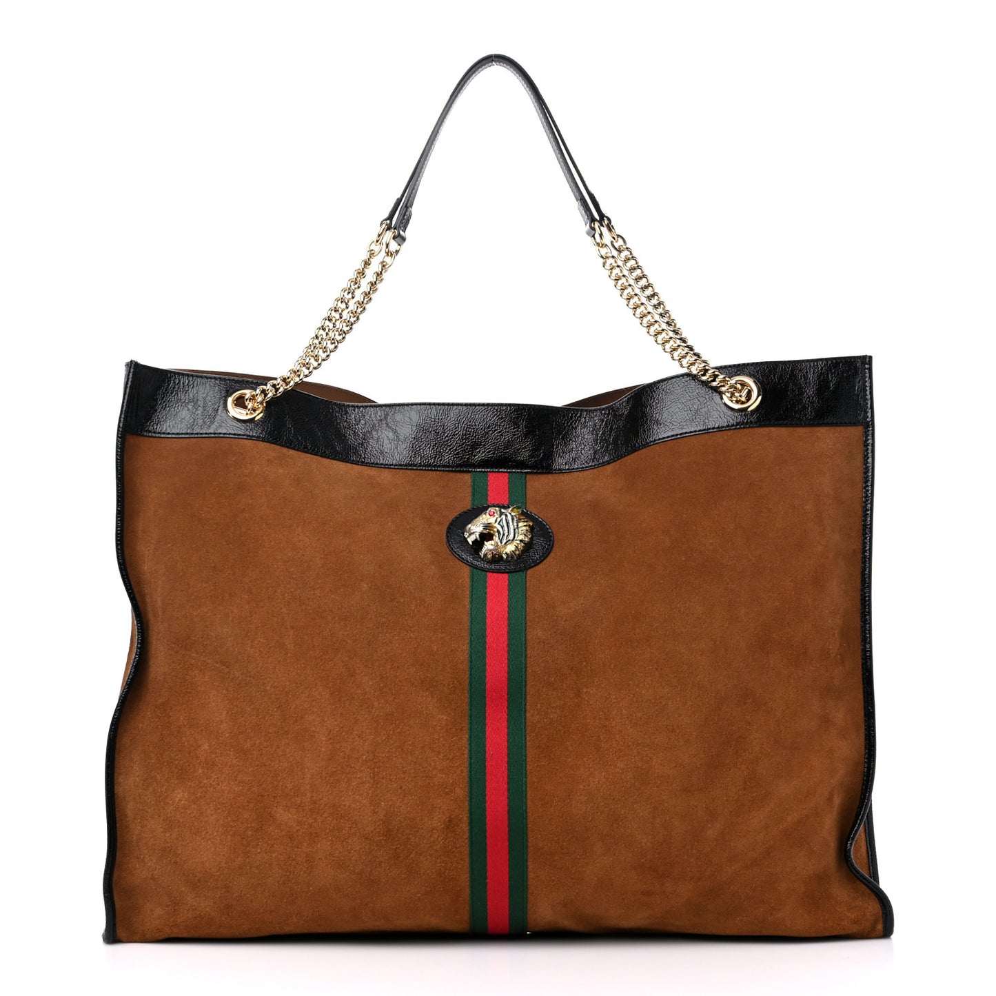 Suede Patent Maxi Rajah Chain Tote Nocciola Black