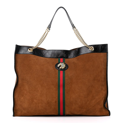 Gucci Suede Patent Maxi Rajah Chain Tote Nocciola Black 3 of 14