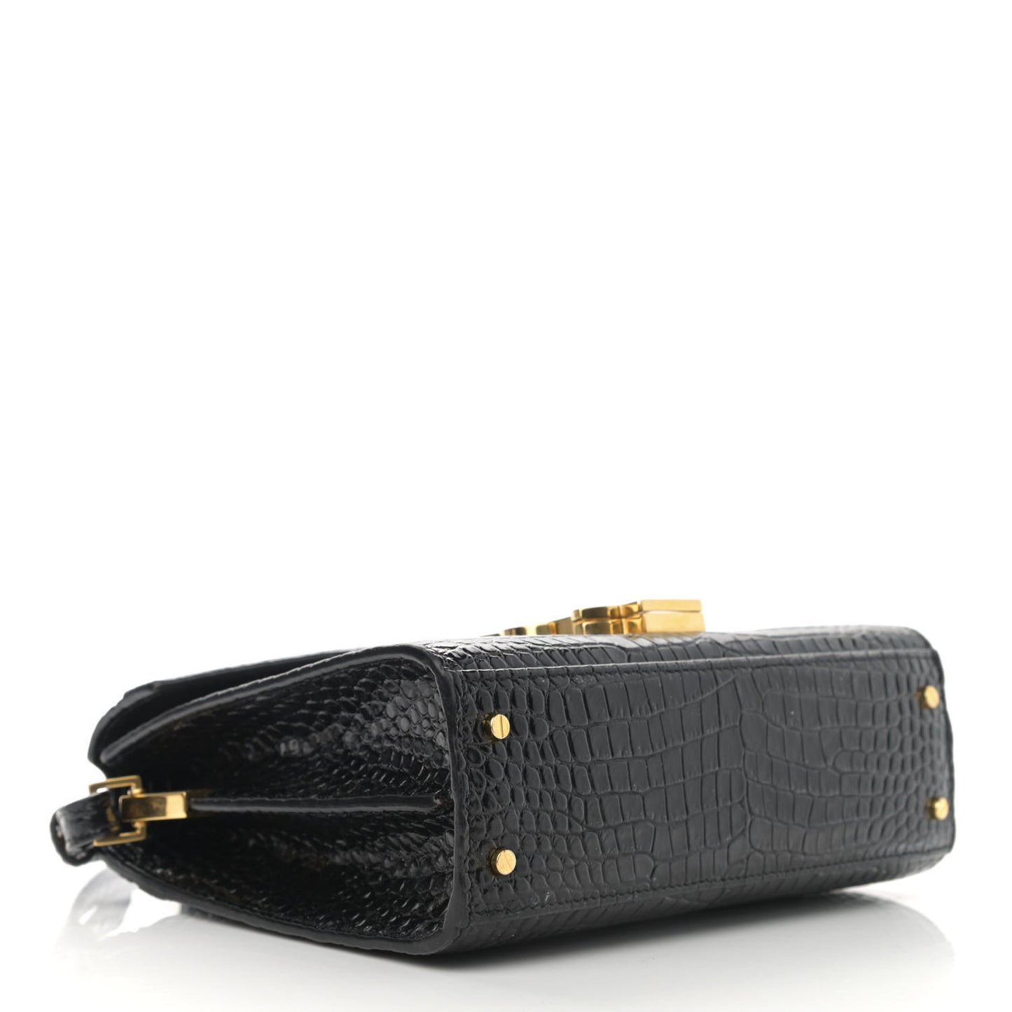 Calfskin Crocodile Embossed Mini Classic Monogram Cassandra Top Handle Black