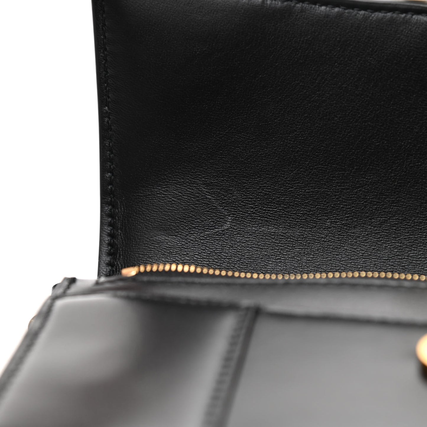 Shiny Box Calfskin Hourglass Chain Bag Black