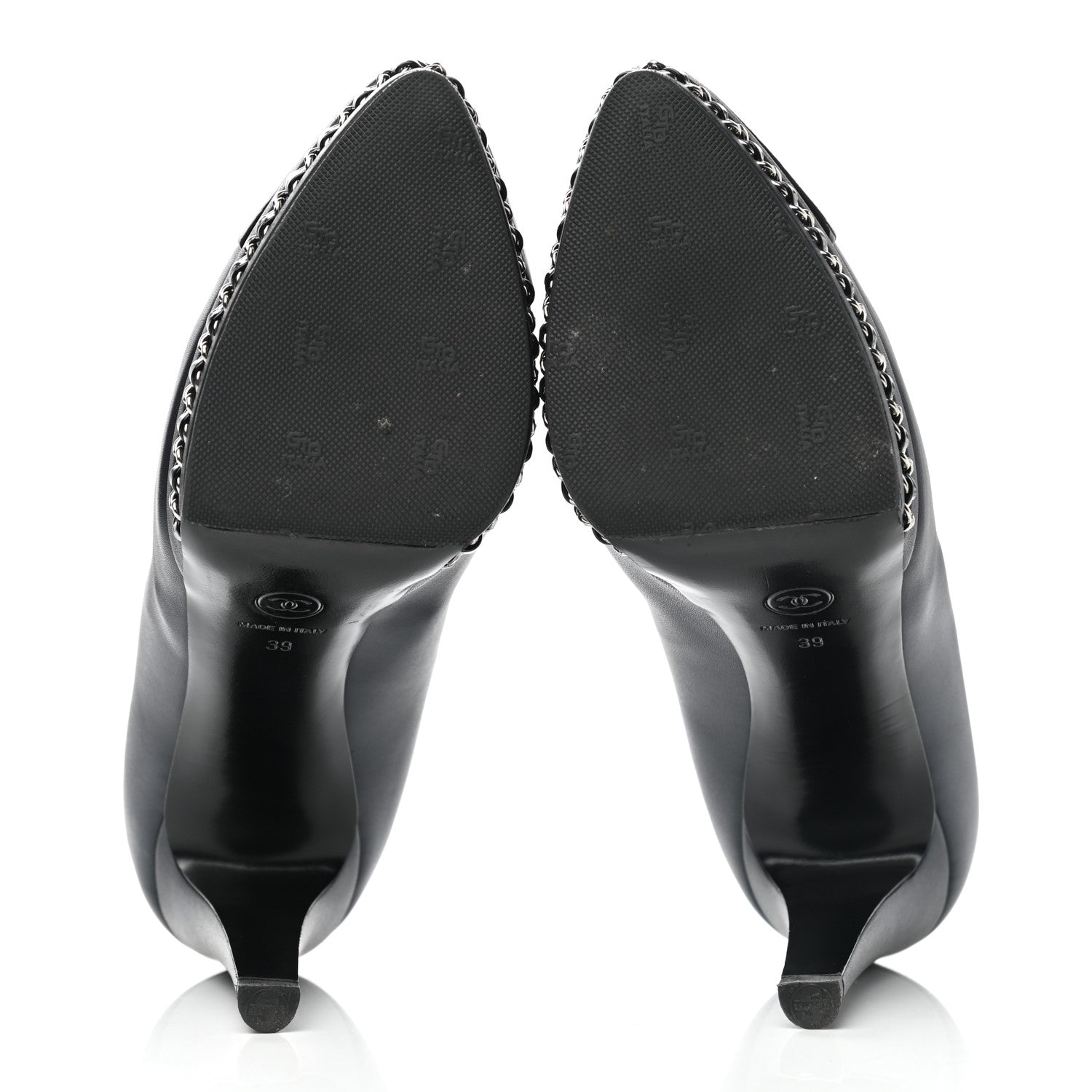 Chanel Calfskin Patent CC Cap Toe Platform Chain Pumps 39 Navy Black 5 of 9