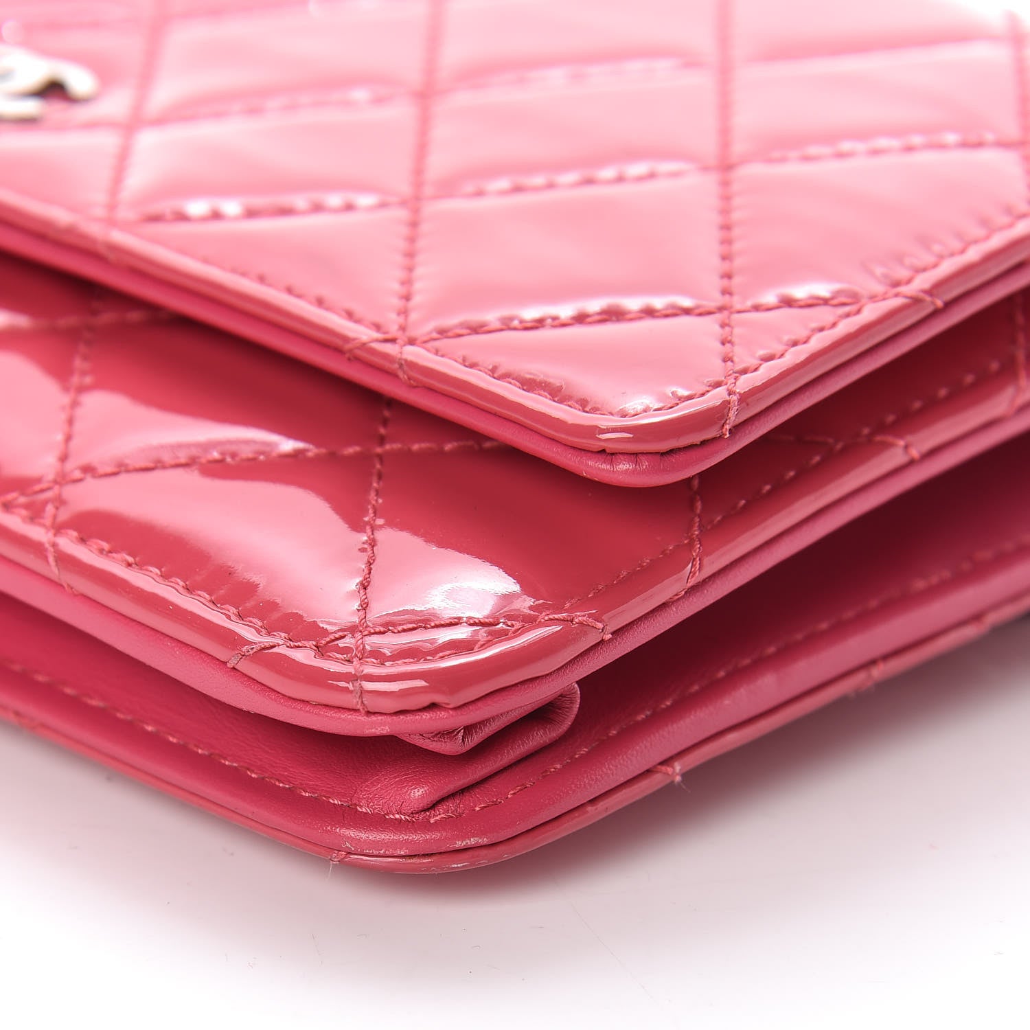 Chanel Patent Quilted Wallet On Chain WOC Fuchsia 11 of 14