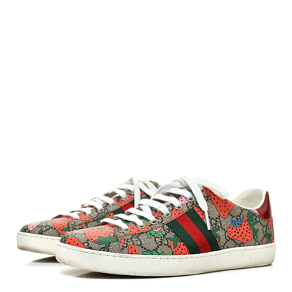 Gucci GG Supreme Monogram Strawberry Web Womens Ace Sneakers 39.5 Beige Multicolor Red Green 3 of 18