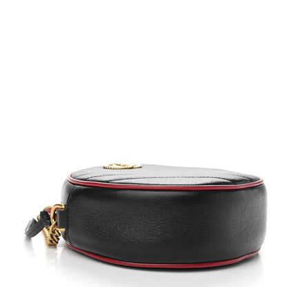 Gucci Vintage Effect Calfskin Matelasse Diagonal Mini Torchon GG Marmont Round Shoulder Bag Black Romantic Cherry 4 of 11