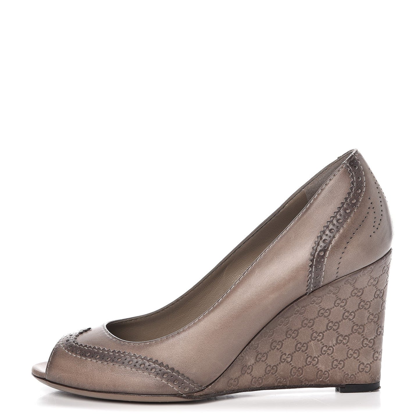Saddle Soft Lux Tamponato MIcroguccissima Peep Toe Wedges 38.5 New Fango