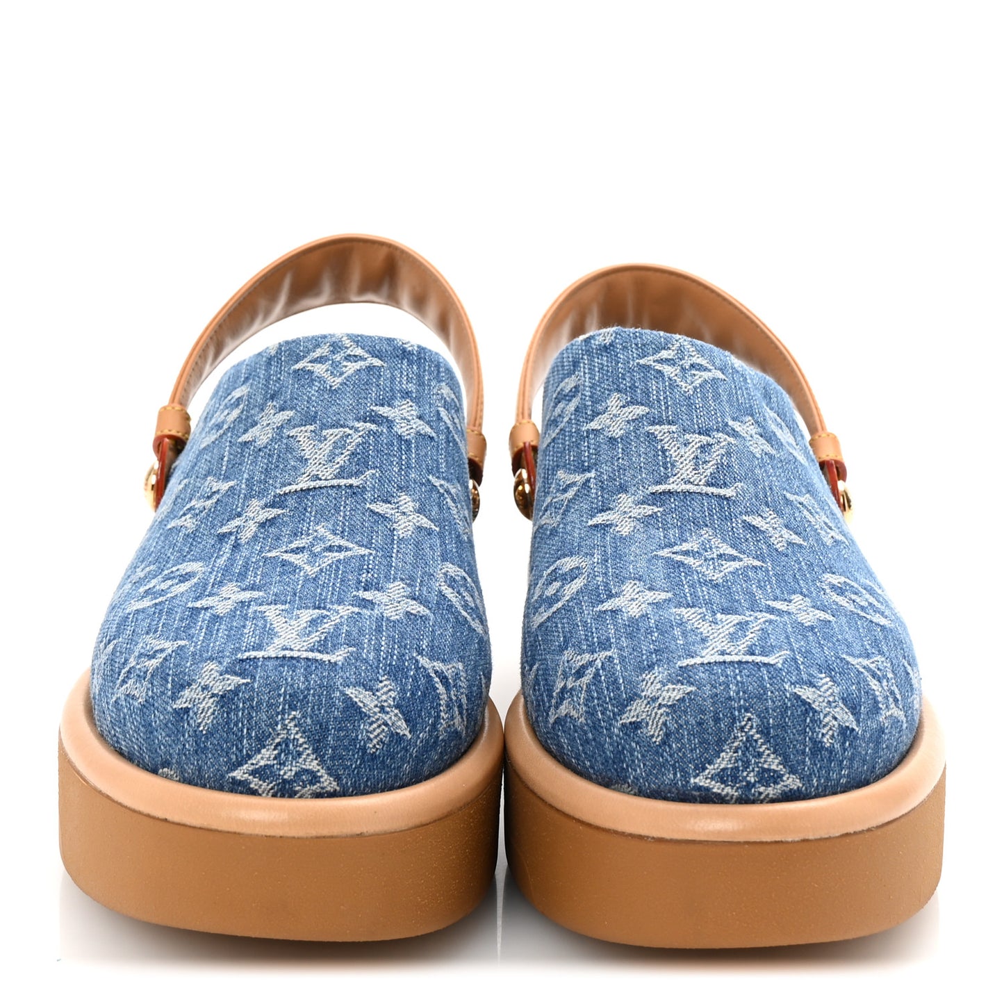 Monogram Denim Aspen Platform Clog Mules 41 Blue