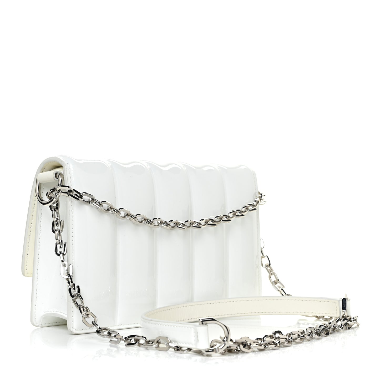 Patent Quilted Small 4G Chain Shoulder Bag White