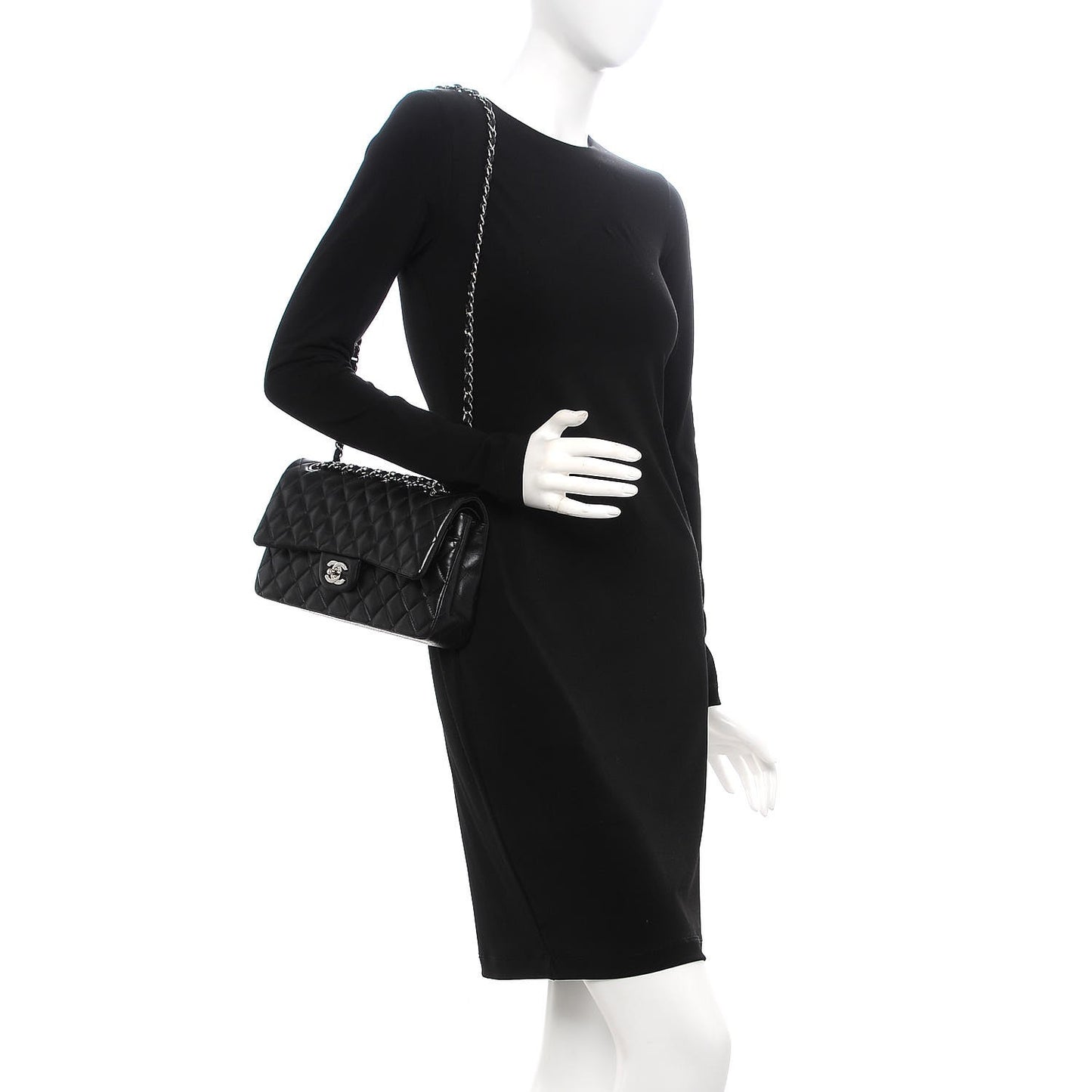 Lambskin Quilted Medium Double Flap Black