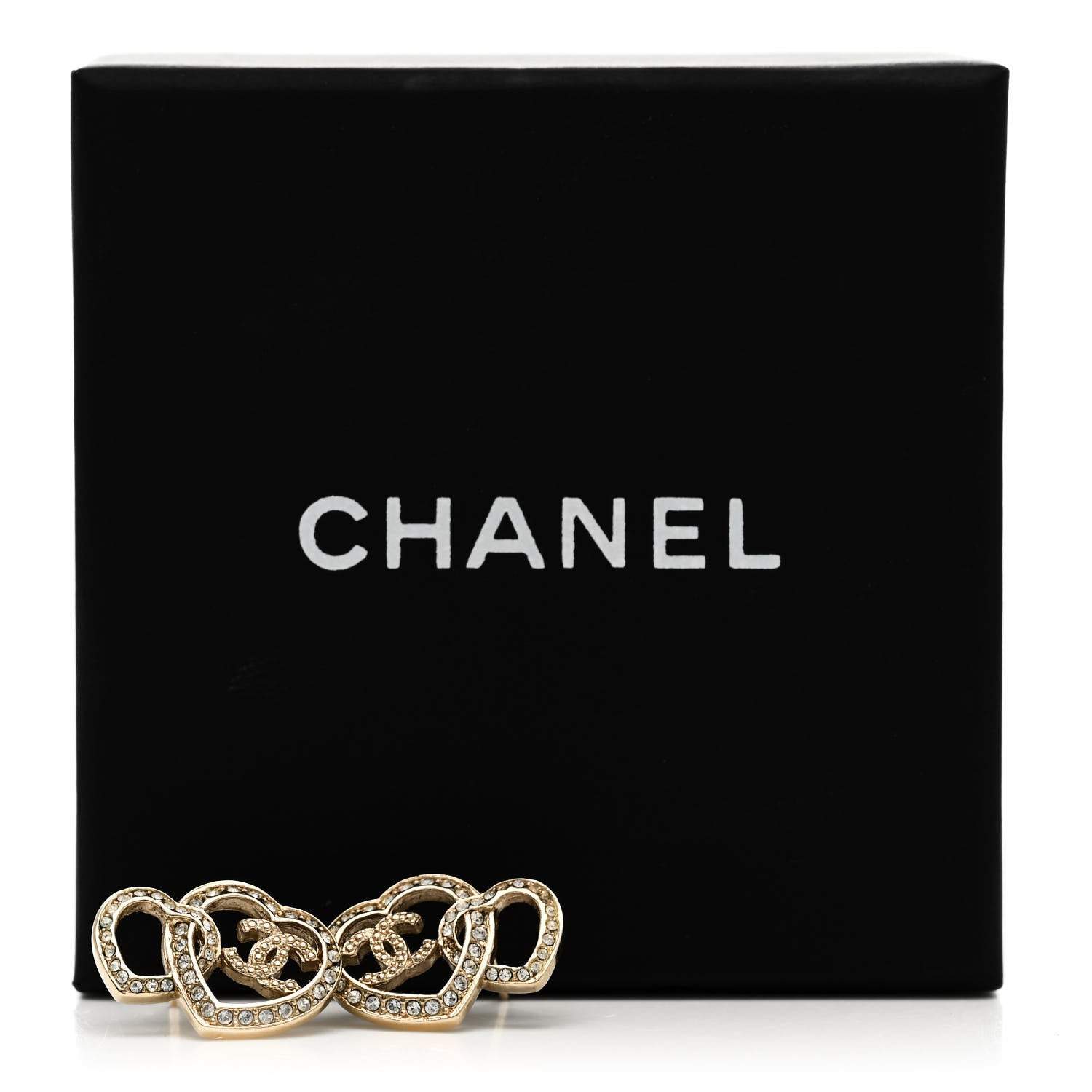 Chanel Crystal Metal CC Double Heart Earrings Gold 6 of 6