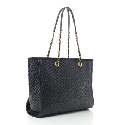 Chanel Straw Raffia Calfskin Chain Small Deauville Tote Black 2 of 8