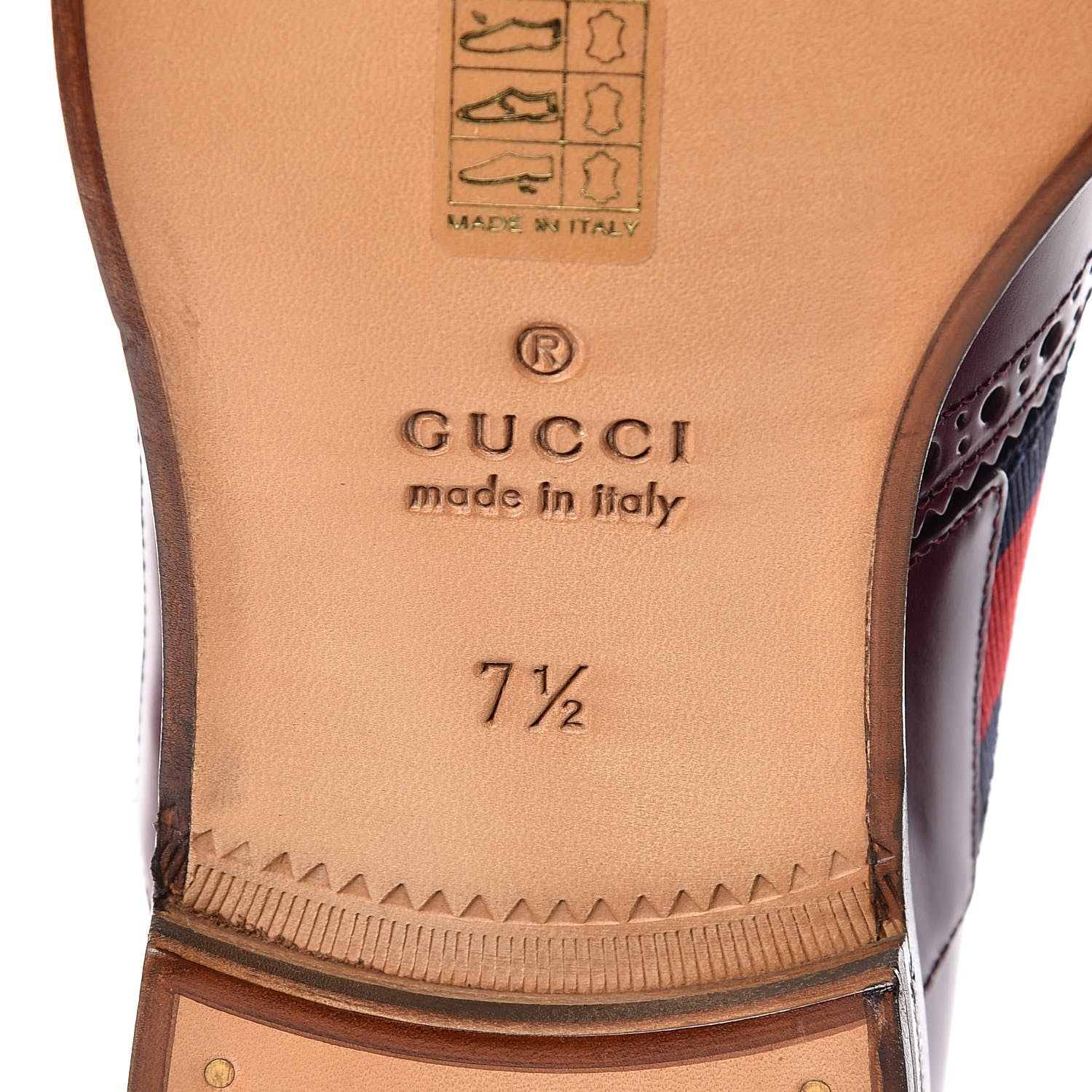 Gucci Calfskin Web Bee Embroidered Mens Slip-On Brogue Wingtip Derby Shoes 7.5 Bordeaux 6 of 9