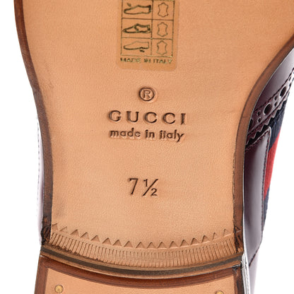 Gucci Calfskin Web Bee Embroidered Mens Slip-On Brogue Wingtip Derby Shoes 7.5 Bordeaux 6 of 9