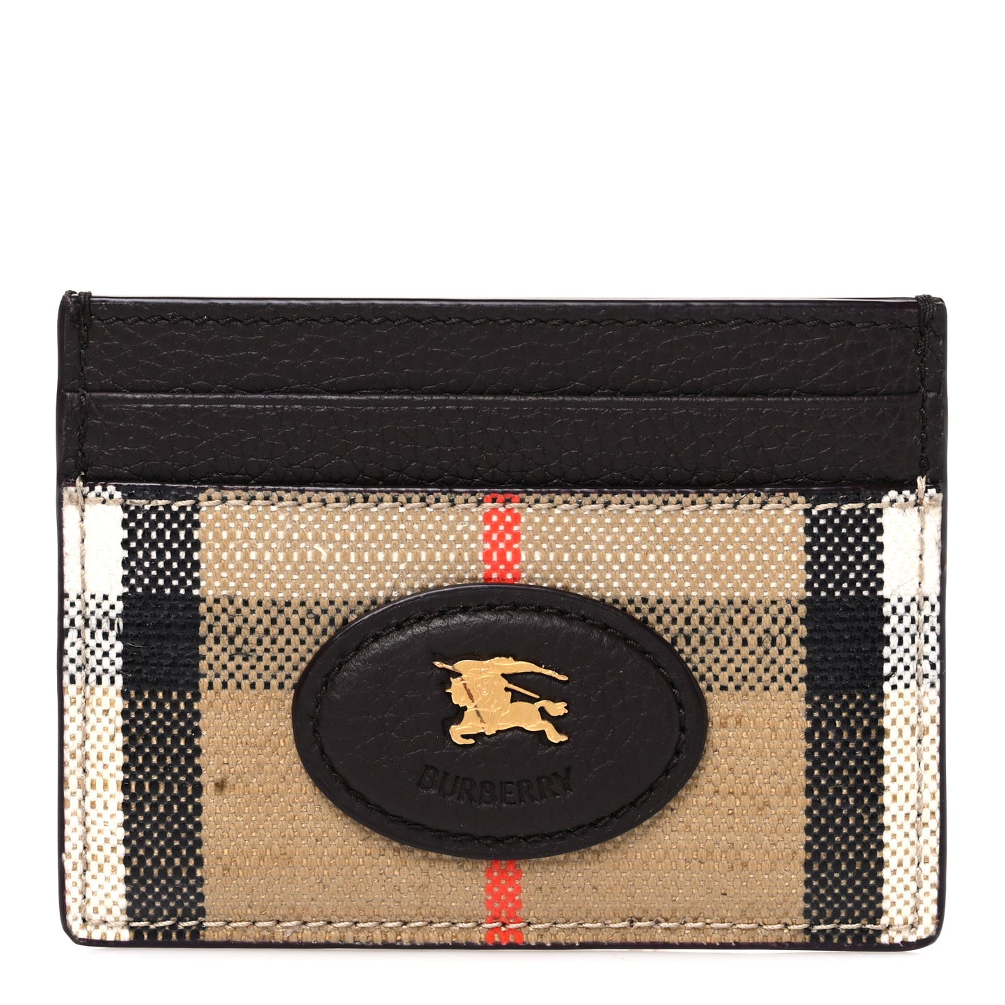 Grained Calfskin Jacquard Woven Vintage Check Highlands Card Case Sand