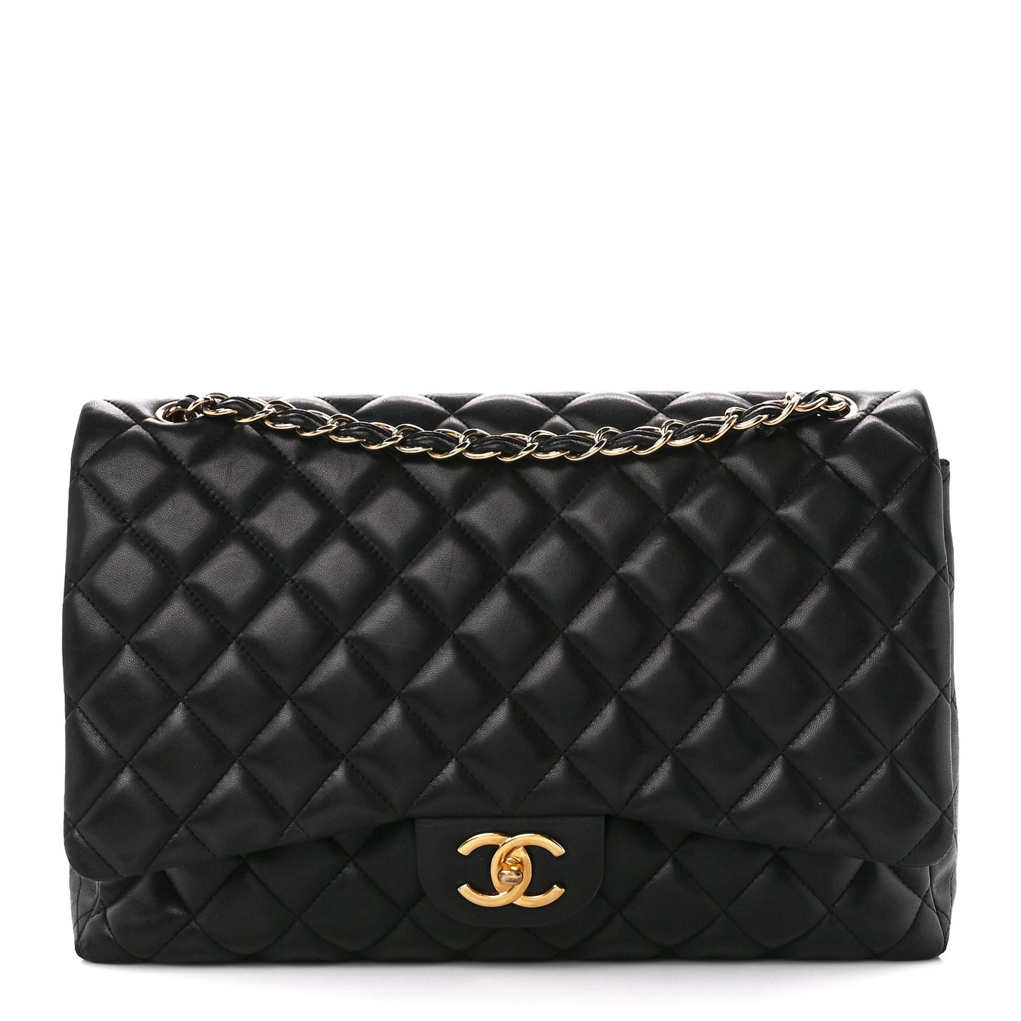 Lambskin Quilted Maxi Double Flap Black