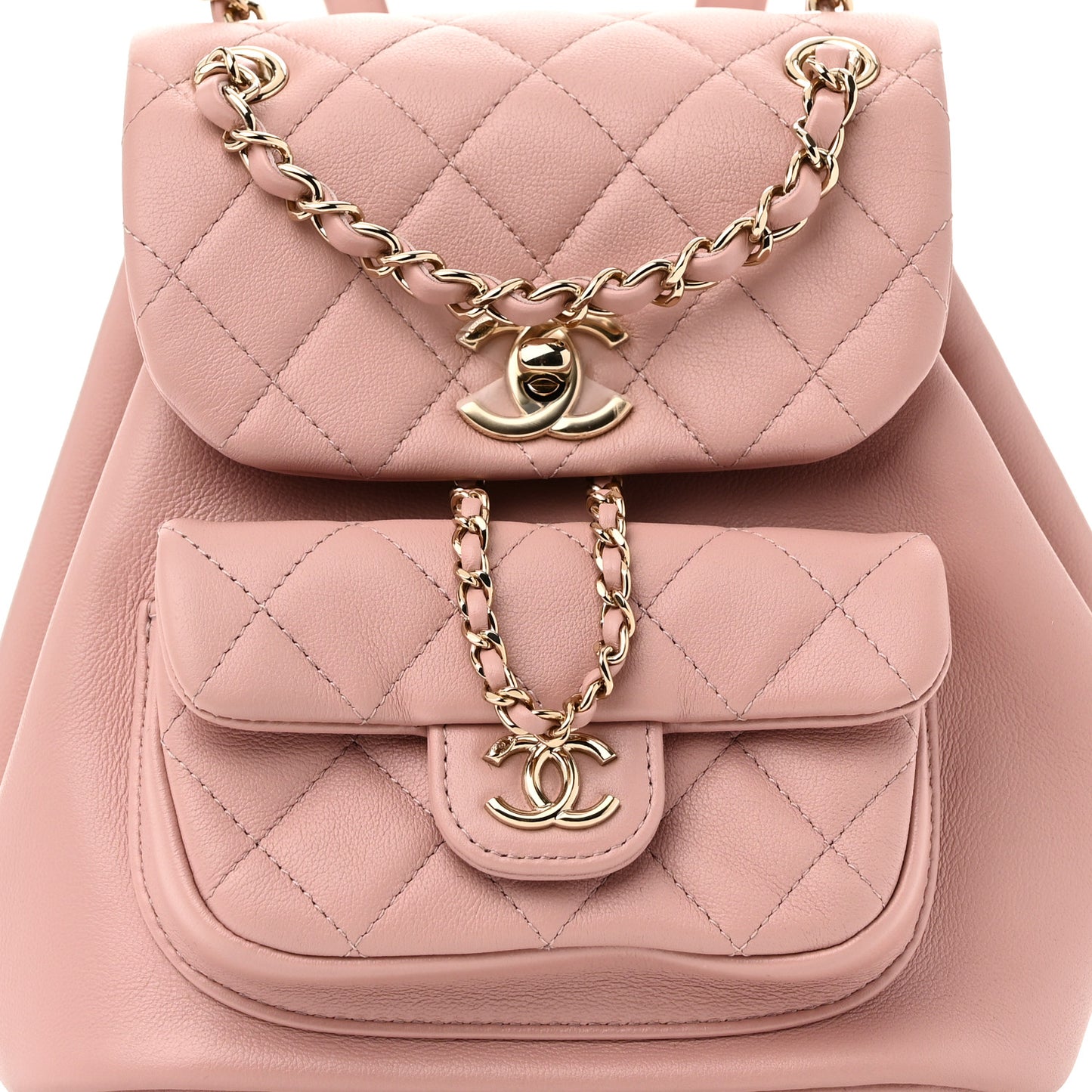 Lambskin Quilted Small Duma Drawstring Backpack Light Pink
