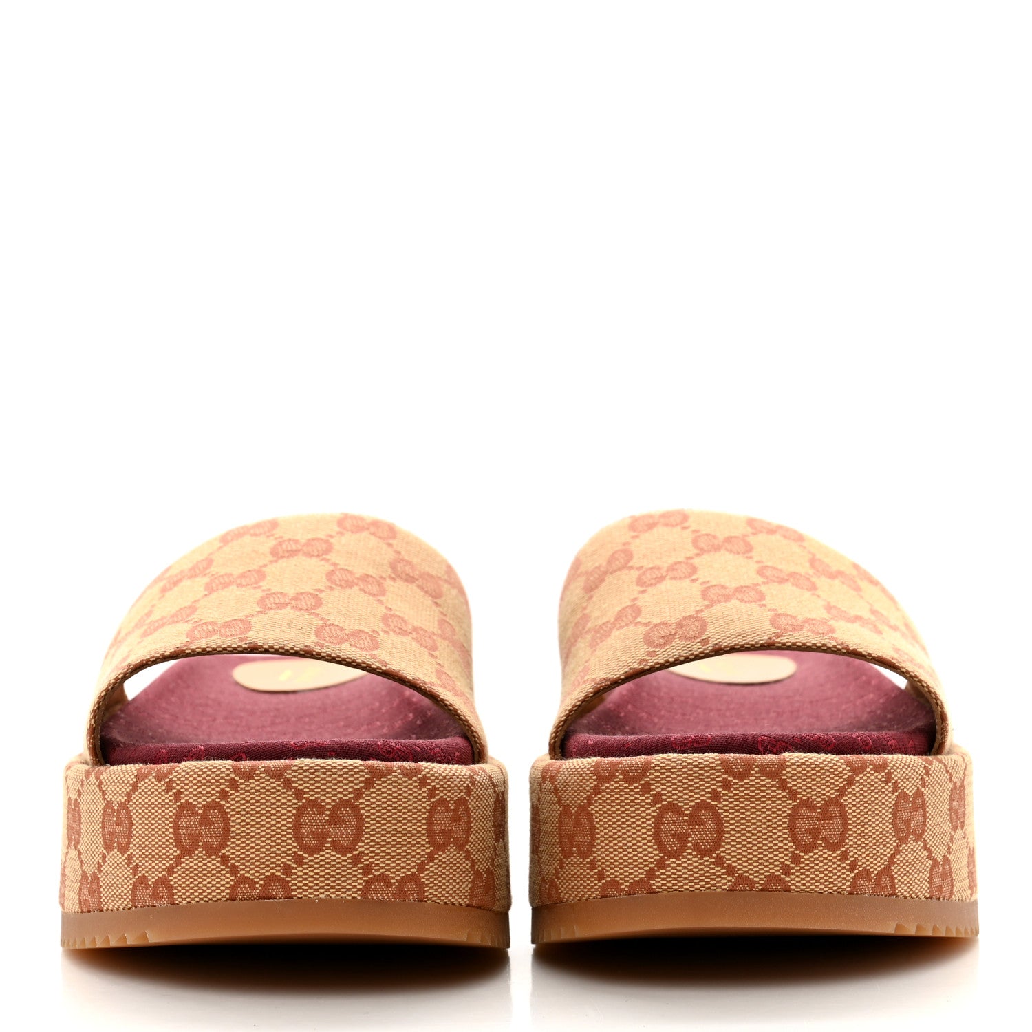 Gucci Canvas GG Monogram Angelina Platform Slide Sandals 38 Beige Ruggine 2 of 9