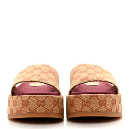 Gucci Canvas GG Monogram Angelina Platform Slide Sandals 38 Beige Ruggine 2 of 9