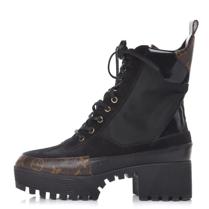 Louis Vuitton Suede Calfskin Monogram Laureate Platform Desert Boots 38 Black 1 of 8