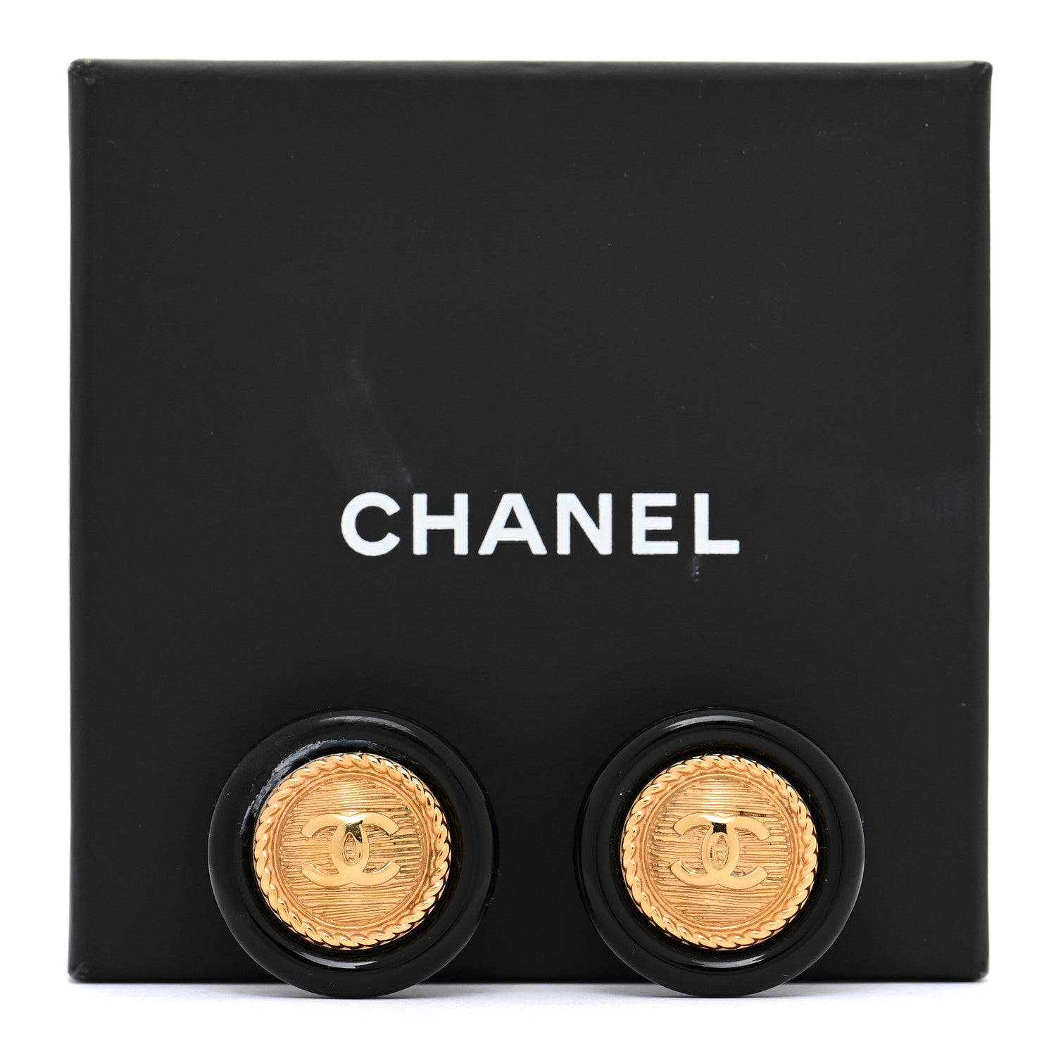 Chanel Resin CC Button Earrings Gold Black 8 of 8