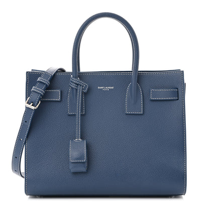 Saint Laurent Grained Calfskin Topstitch Baby Sac De Jour Denim 1 of 10
