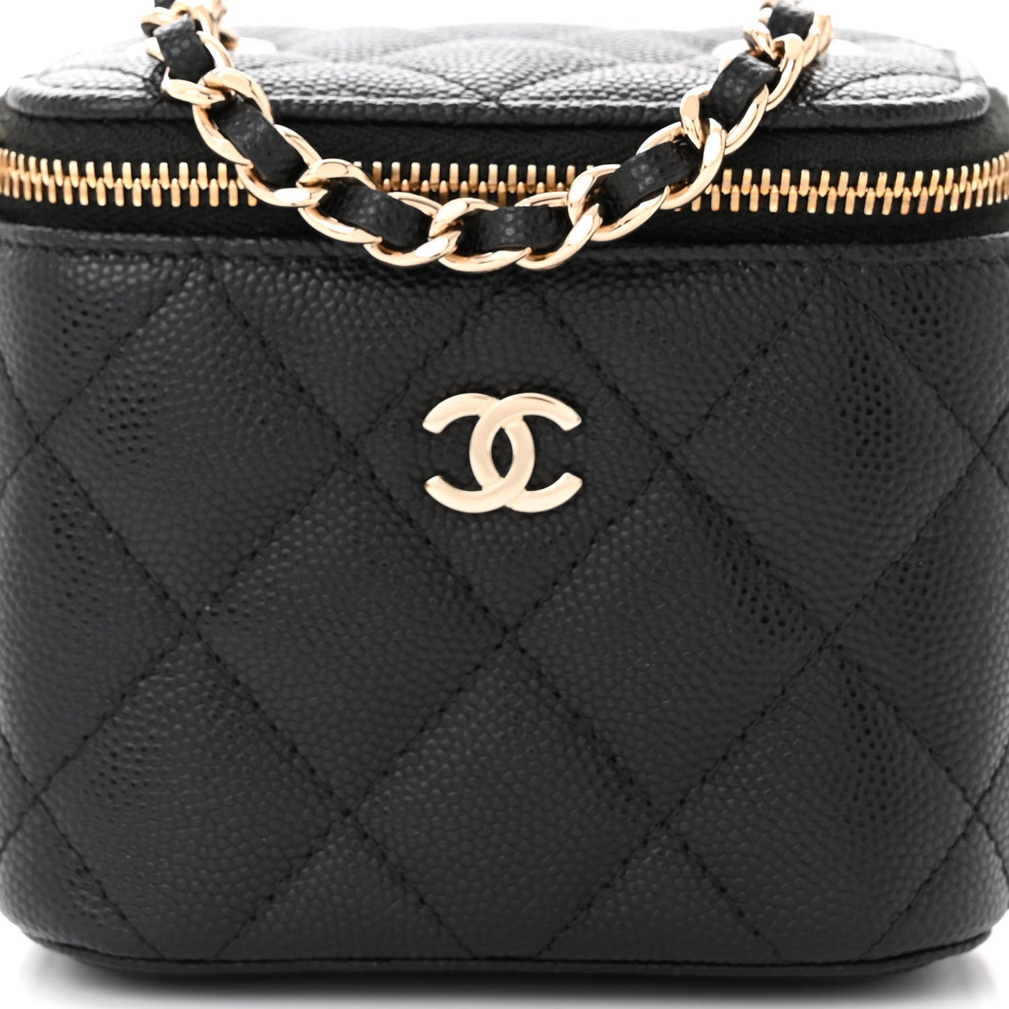 Caviar Quilted Mini Vanity Case With Chain Black