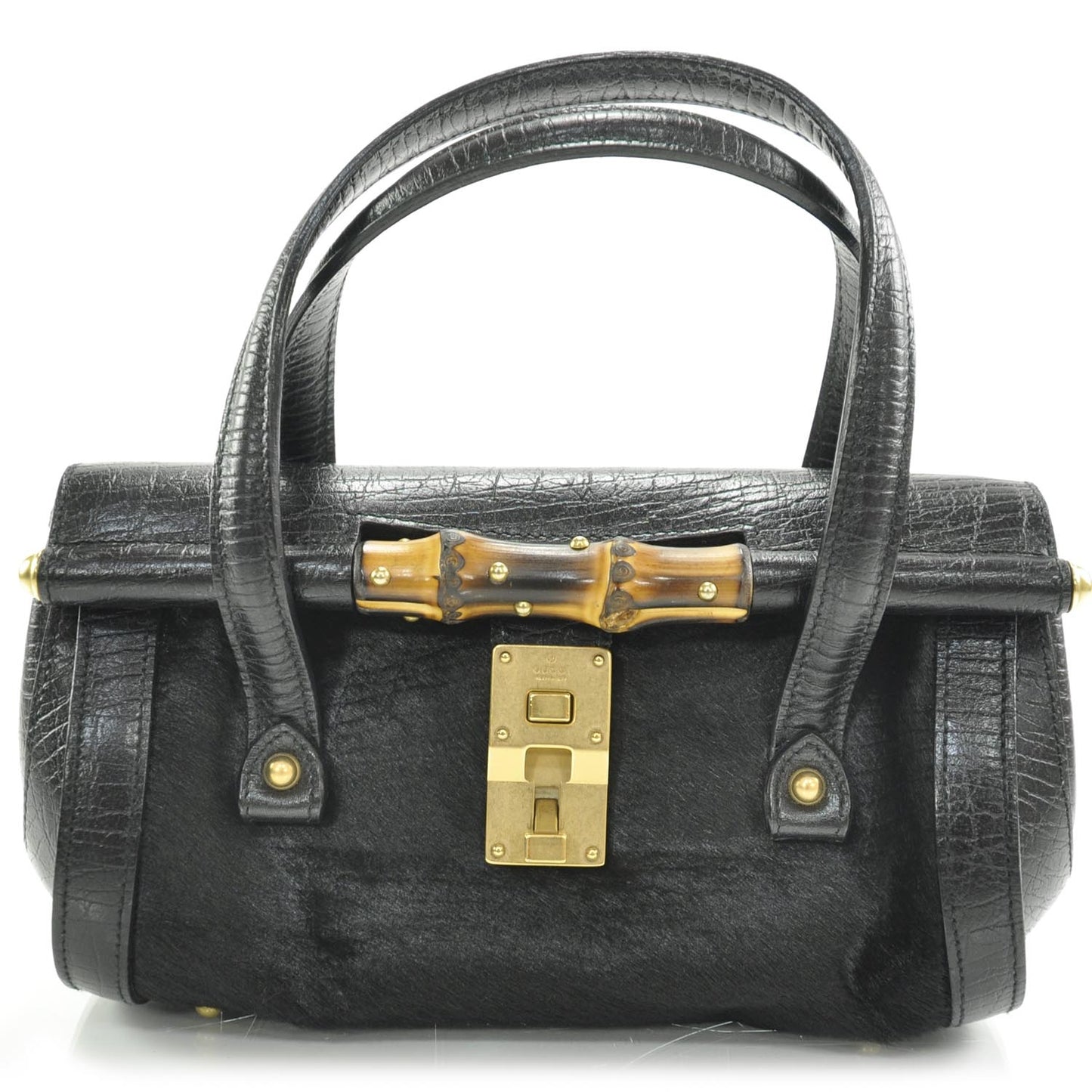 Calf Hair Calfskin Mini Bamboo Bullet Handbag Black