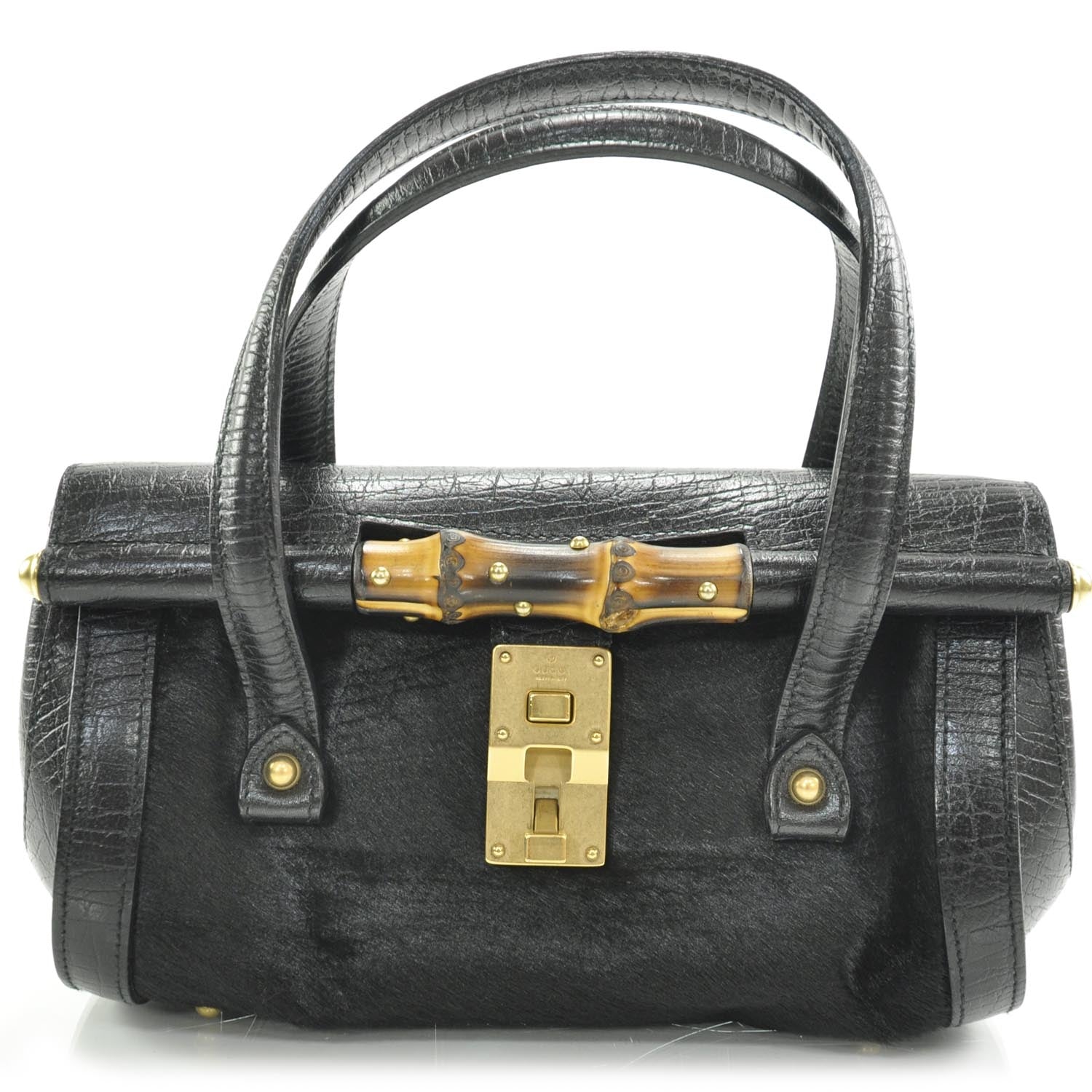Gucci Calf Hair Calfskin Mini Bamboo Bullet Handbag Black 1 of 9