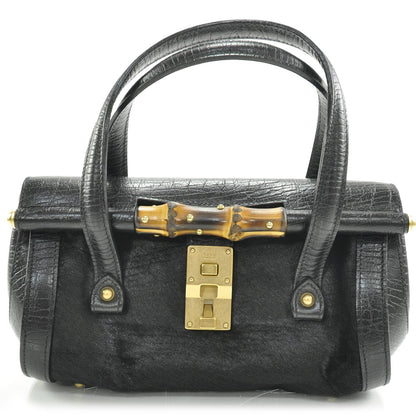 Gucci Calf Hair Calfskin Mini Bamboo Bullet Handbag Black 1 of 9