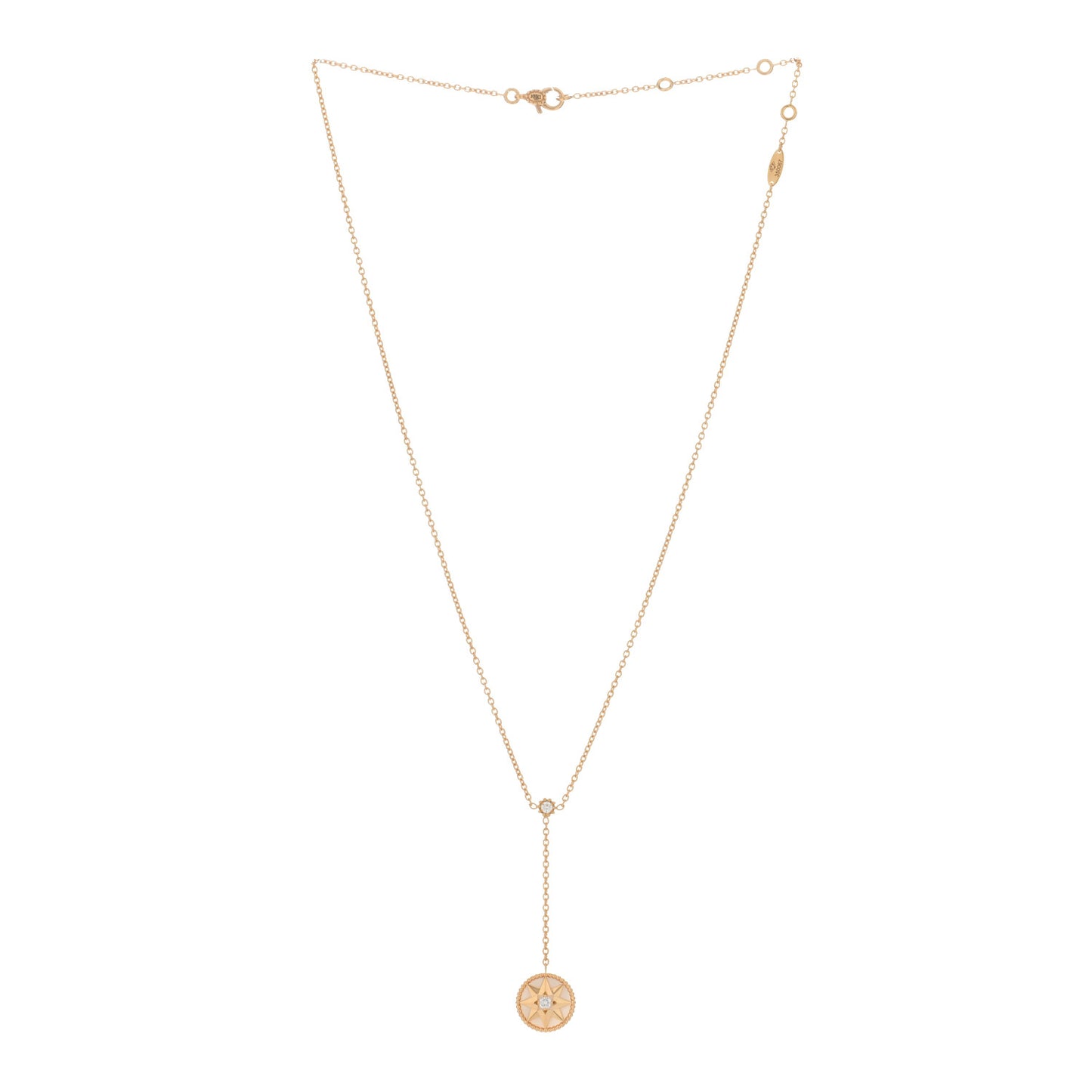 18K Yellow Gold Diamond Mother of Pearl Rose Des Vents Y Necklace