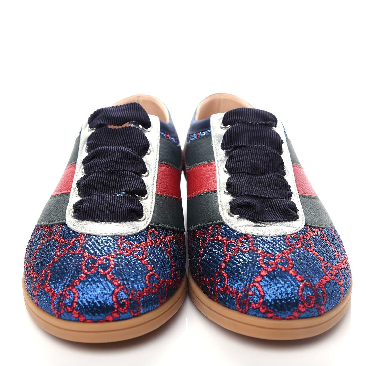 Lurex Calfskin Web GG Monogram Womens Falacer Sneakers 35.5 Iridescent Blue Iridescent Red Silver