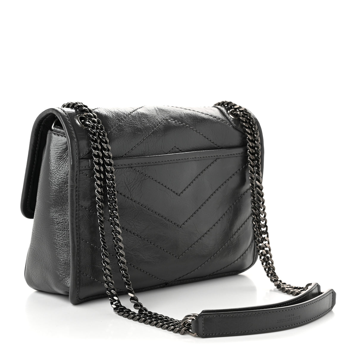 Saint Laurent Crinkled Calfskin Matelasse Monogram Baby Niki Chain Satchel Storm 3 of 10