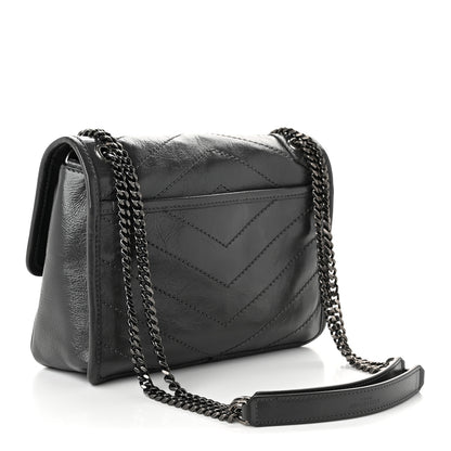 Saint Laurent Crinkled Calfskin Matelasse Monogram Baby Niki Chain Satchel Storm 3 of 10