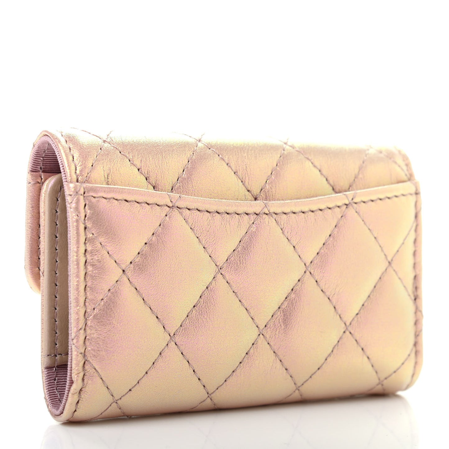Iridescent Calfskin Quilted Classic 4 Key Holder Wallet Pink