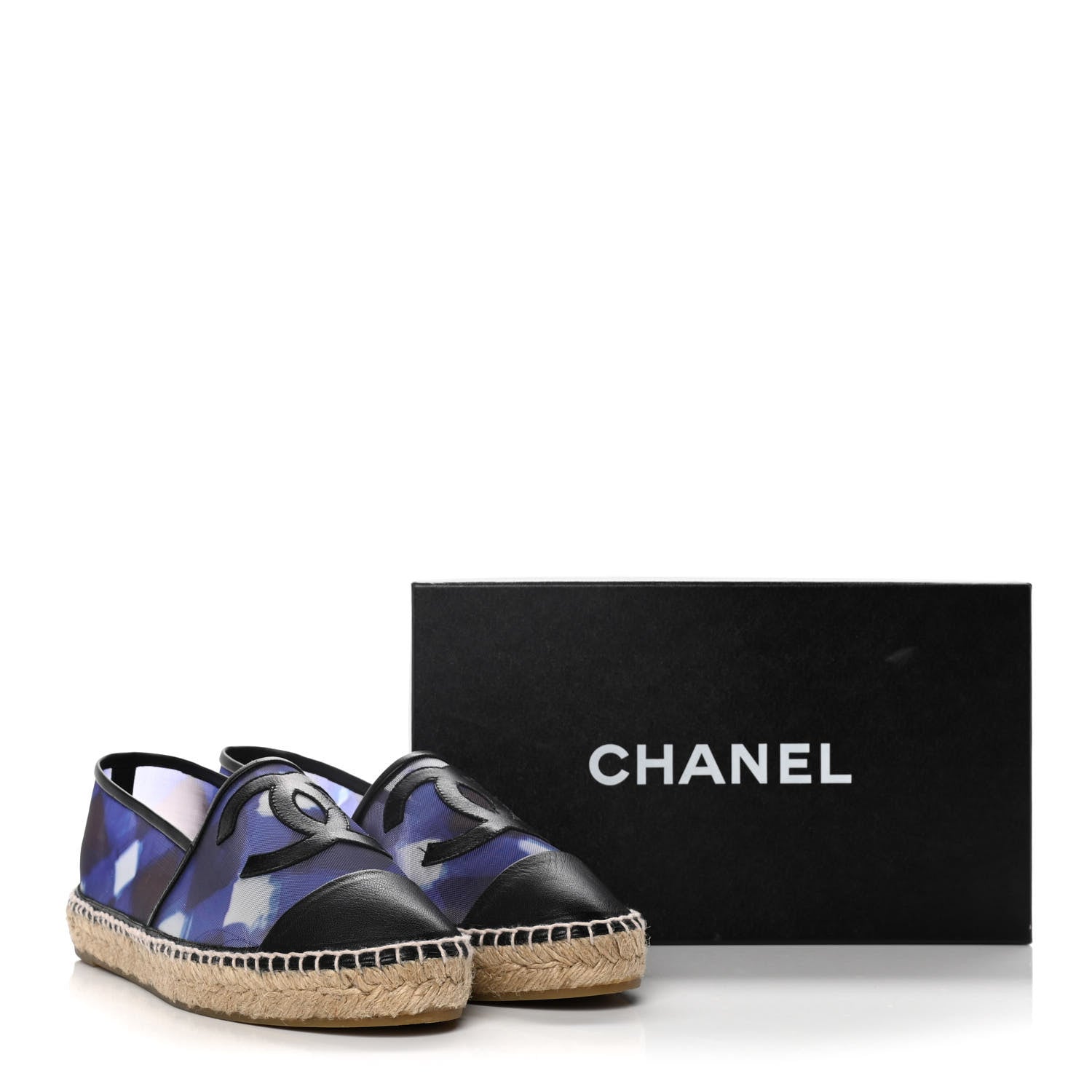 Chanel Mesh Lambskin Check Print CC Espadrilles 41 Blue Black White 18 of 18