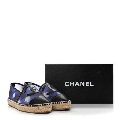 Chanel Mesh Lambskin Check Print CC Espadrilles 41 Blue Black White 18 of 18