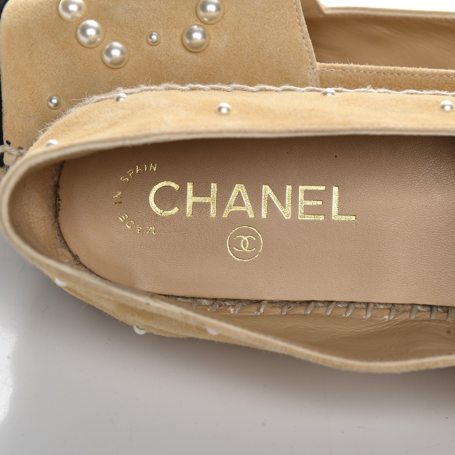 Chanel Suede Pearl CC Espadrilles 40 Beige Black 8 of 10
