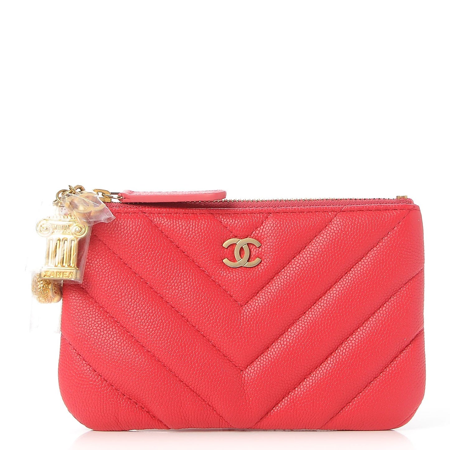 Caviar Chevron Quilted Small Ancient Greek Charms Cosmetic Case Dark Pink