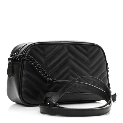 Gucci Calfskin Matelasse Monochrome Small GG Marmont Chain Shoulder Bag Black 2 of 10