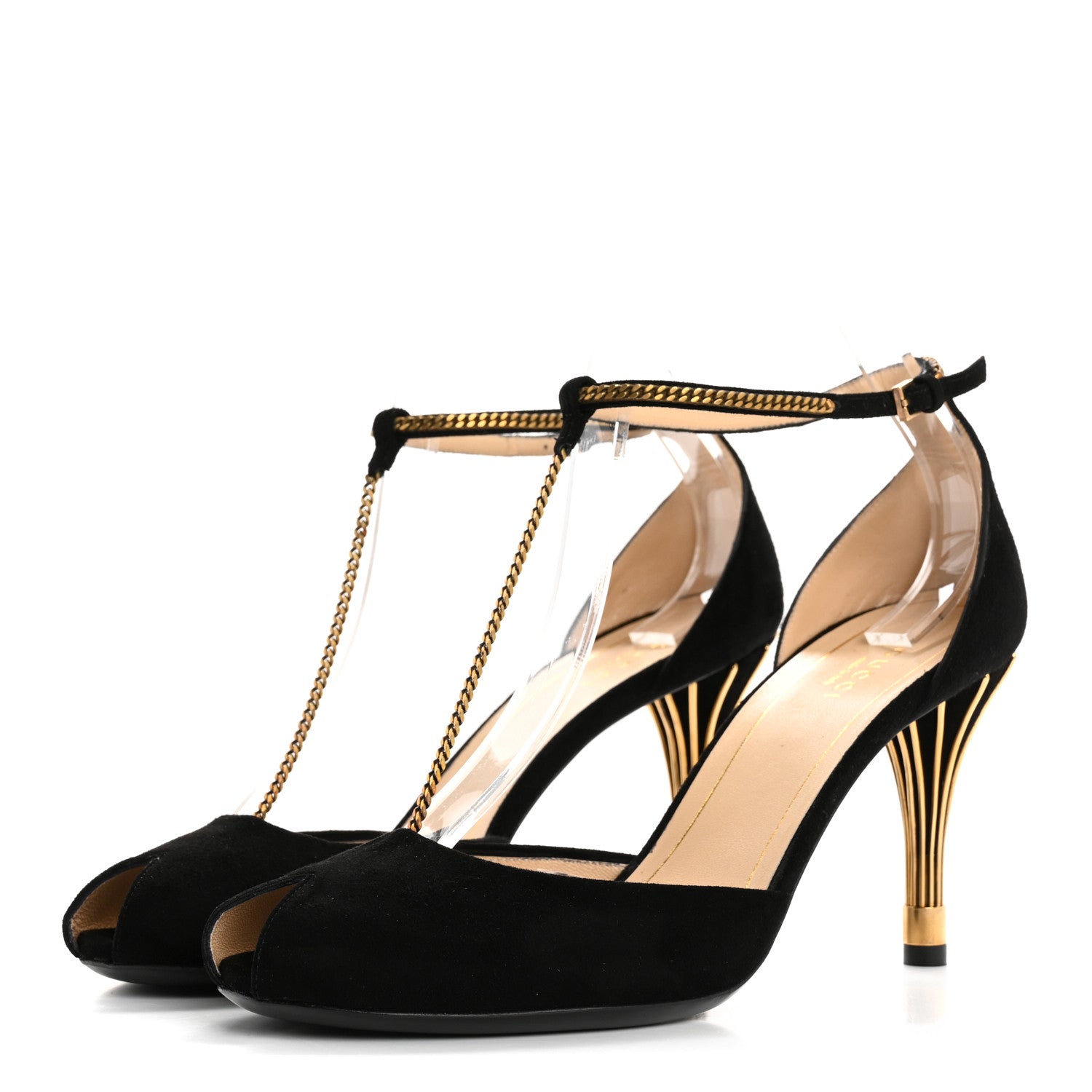 Gucci Kid Scamosciato Ankle Chain Pump 39.5 Black 4 of 8