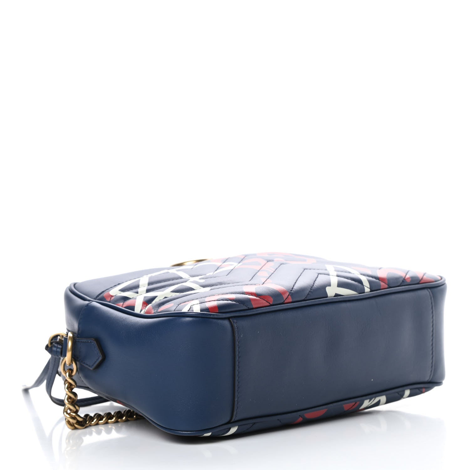 Gucci Calfskin Matelasse GucciGhost Medium GG Marmont Chain Shoulder Bag Blue Agata Hibiscus Red 4 of 14