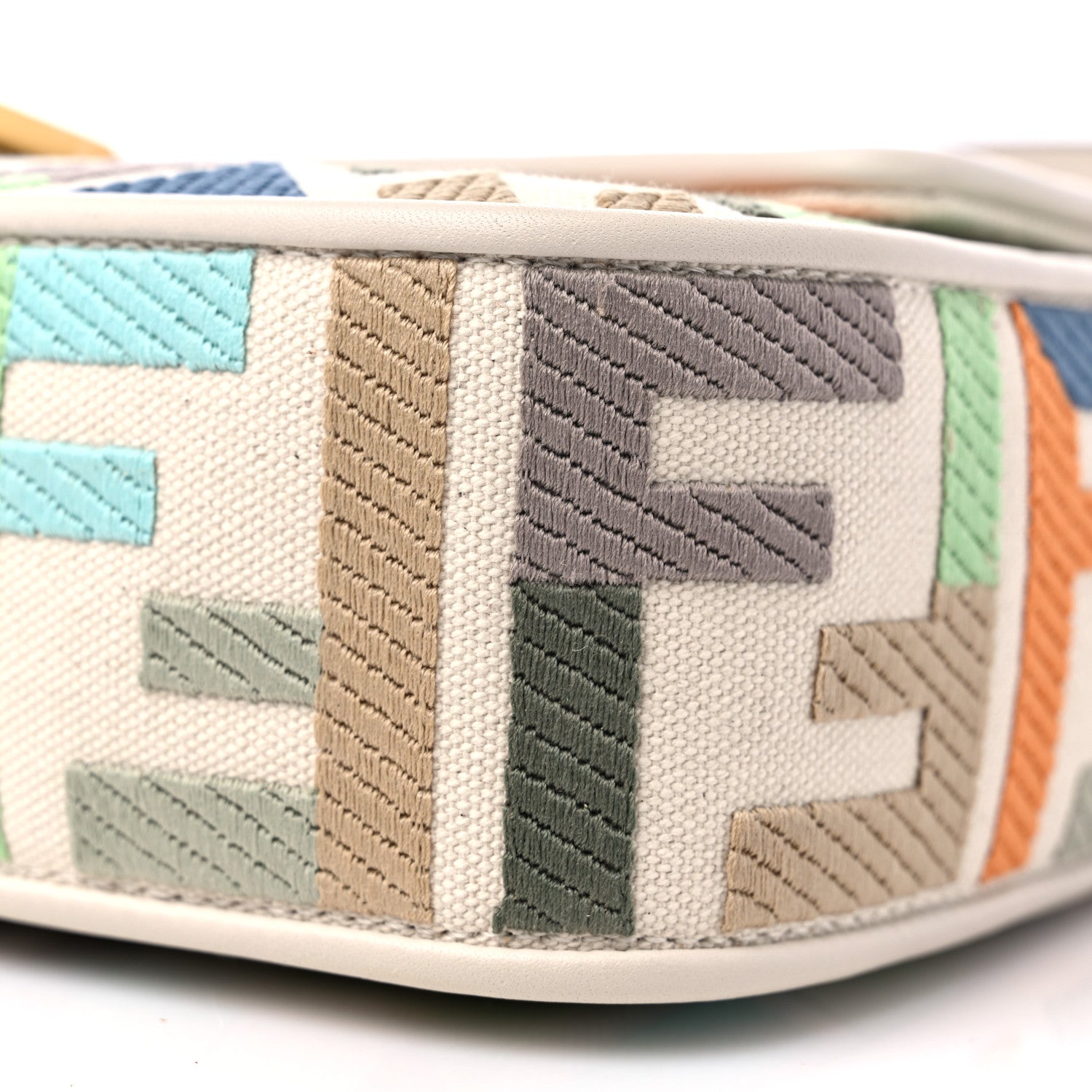 Fendi Canvas Vitello Seta FF Multicolor Embroidered Baguette Grezzo Multicolor Latte 8 of 9