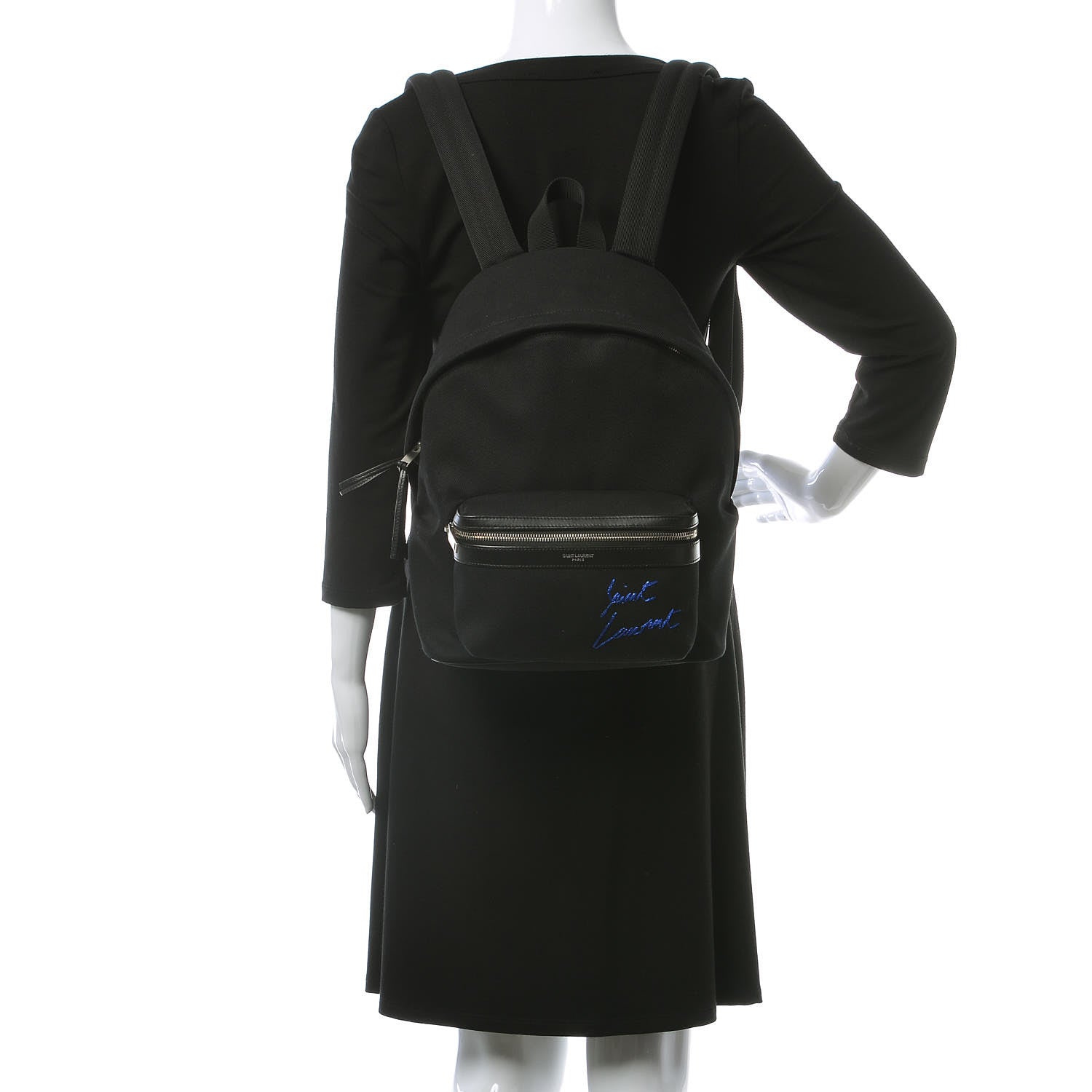Saint Laurent Canvas Signature Embroidered Mini City Backpack Black 2 of 13