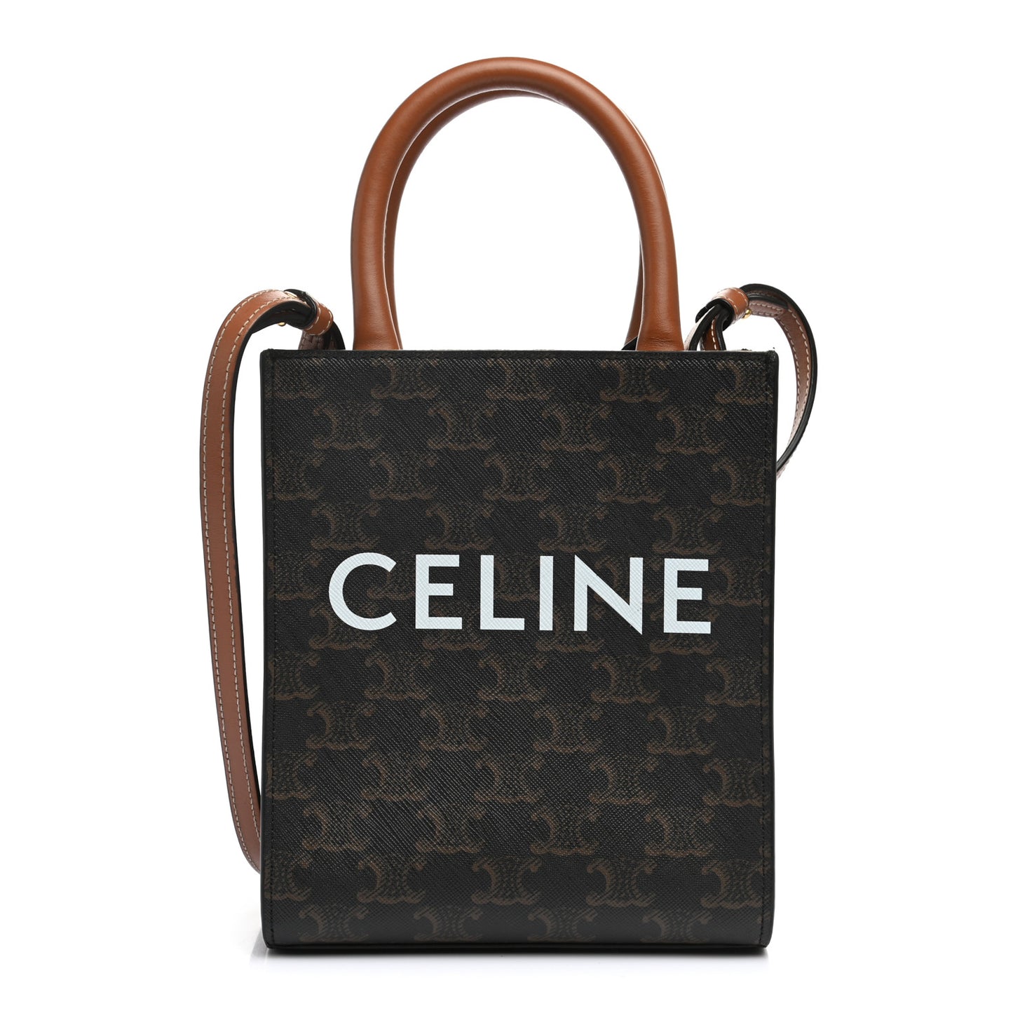 Triomphe Canvas Calfskin Mini Vertical Cabas Tan