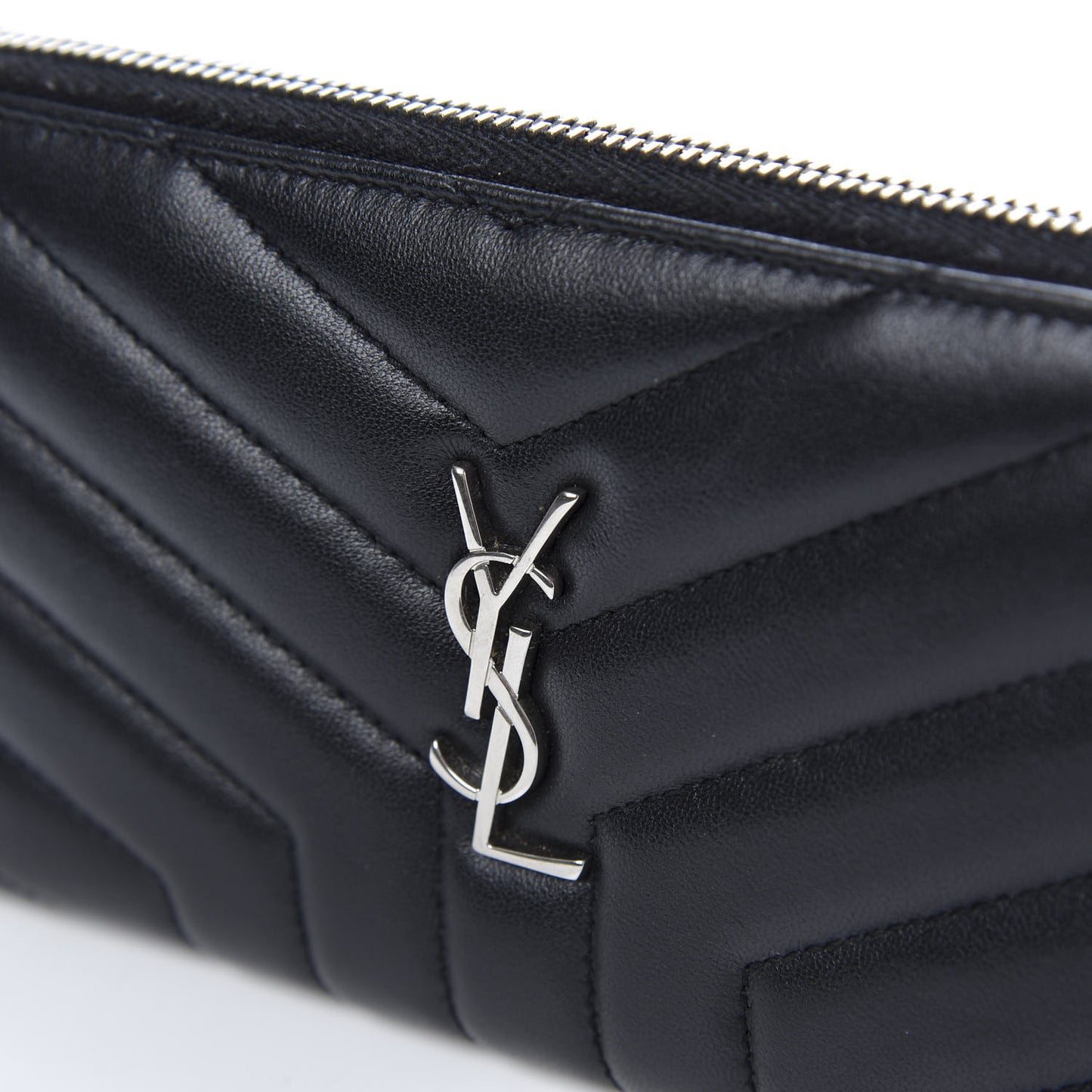 Calfskin Matelasse Chevron Monogram Zip Around Wallet Black