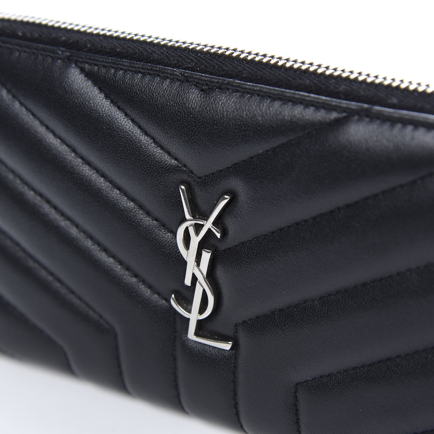 Saint Laurent Calfskin Matelasse Chevron Monogram Zip Around Wallet Black 8 of 8