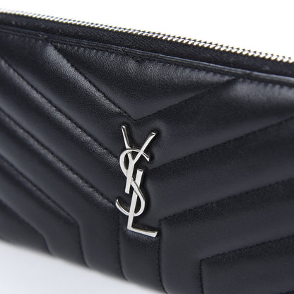 Saint Laurent Calfskin Matelasse Chevron Monogram Zip Around Wallet Black 8 of 8