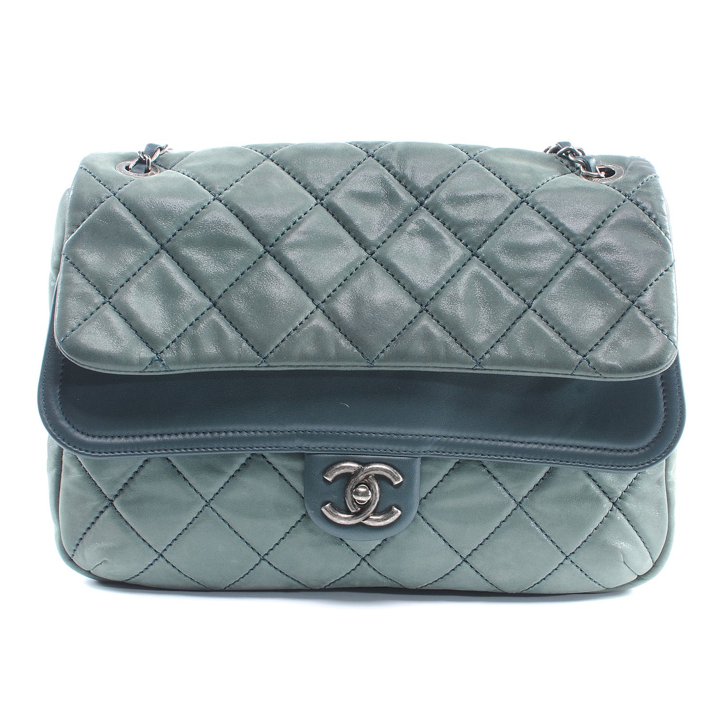 Iridescent Calfskin In the Mix Jumbo Double Flap Dark Green